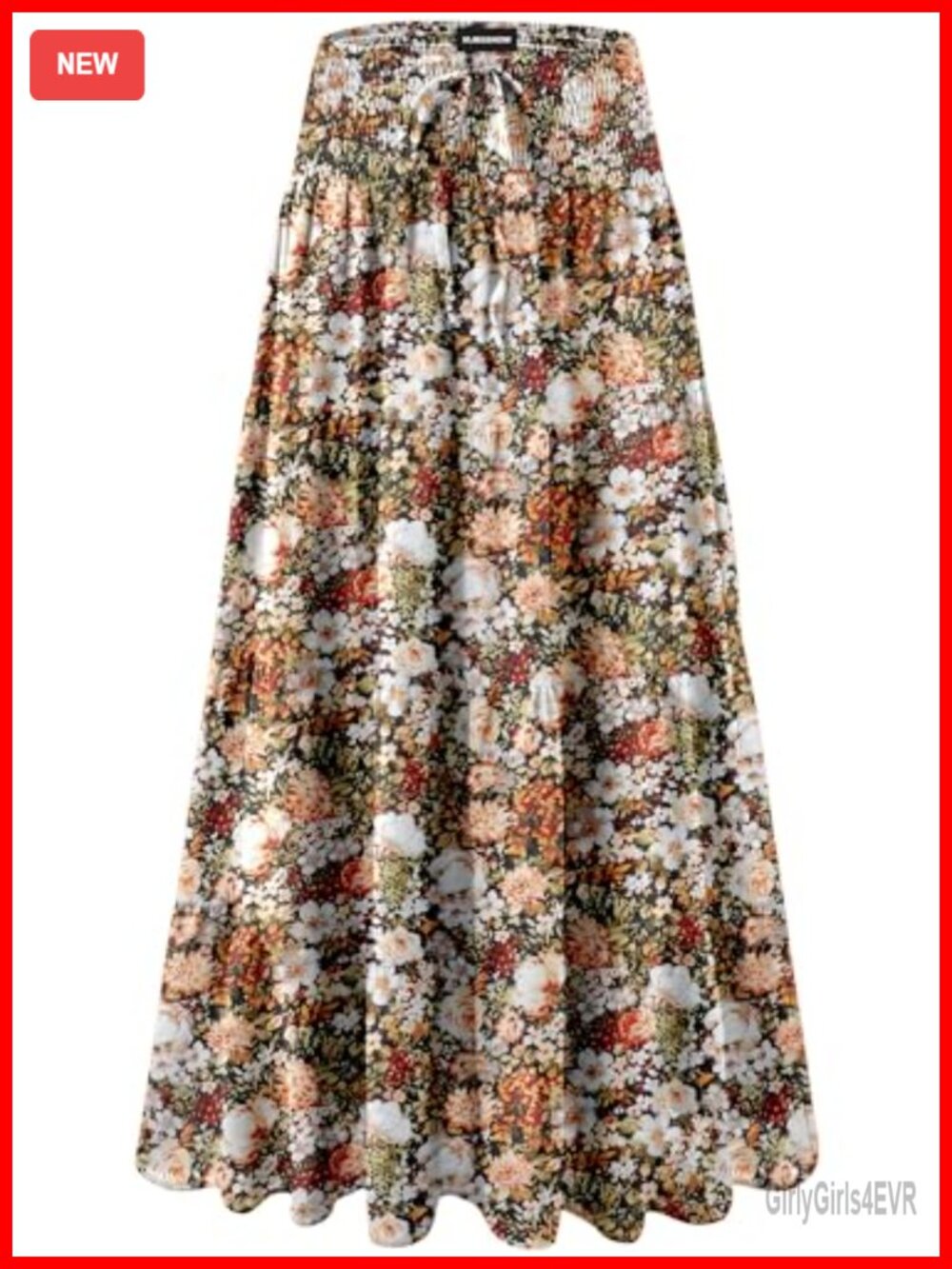 Womens High Waist Pleated Ruffle Maxi Skirt Boho Flowy A-Line Polyester